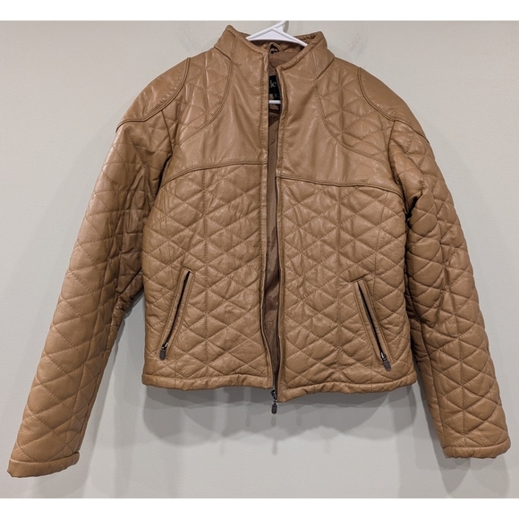 Pella Moda 100% Leather Quilted Bomber Jacket Size Large - Picture 2 of 10